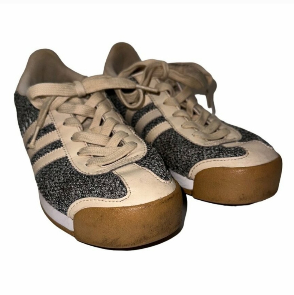 Adidas Samoa Sneakers. Mixed Leather Linen Khaki. Gum Soles. Women's 7